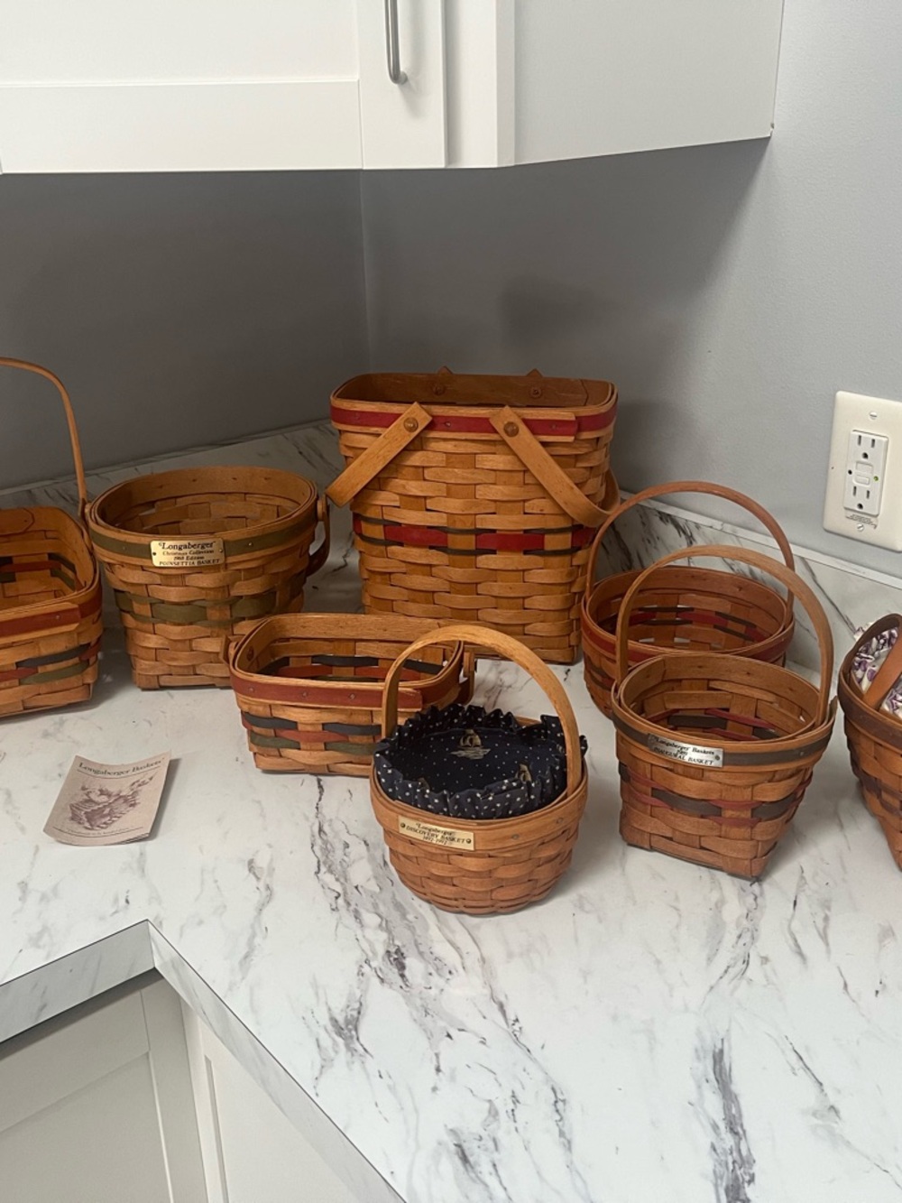 Longaberger Natural Woven Basket Set with Red and Green Accents